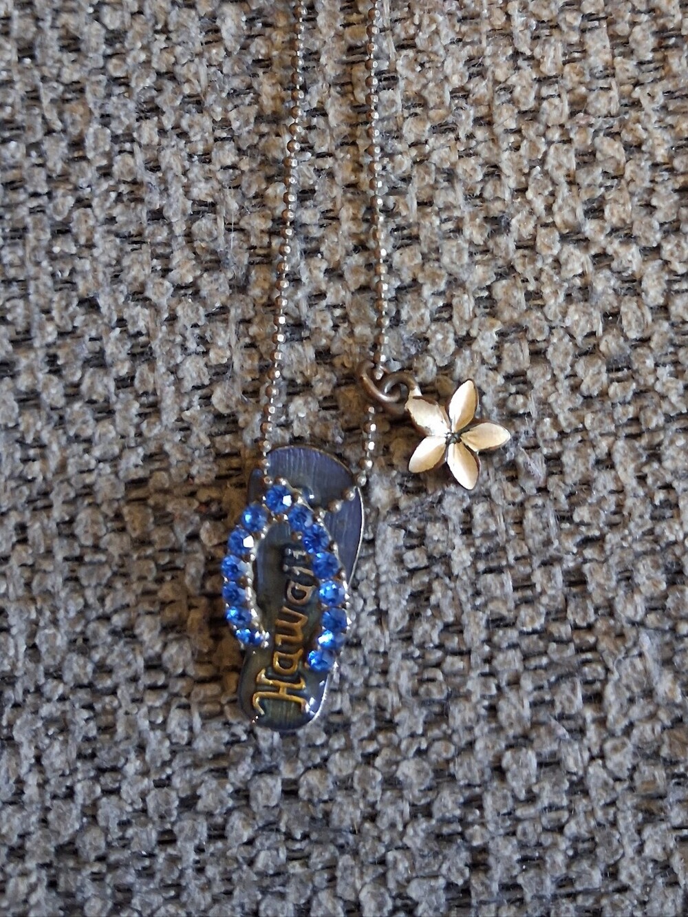Blue Jeweled Flip-Flop and Flower Charm Necklace-Hawaii Souvenir